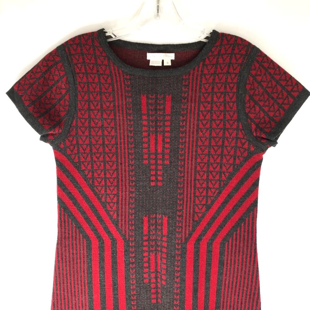 London Times red and gray knit sheath dress, size M